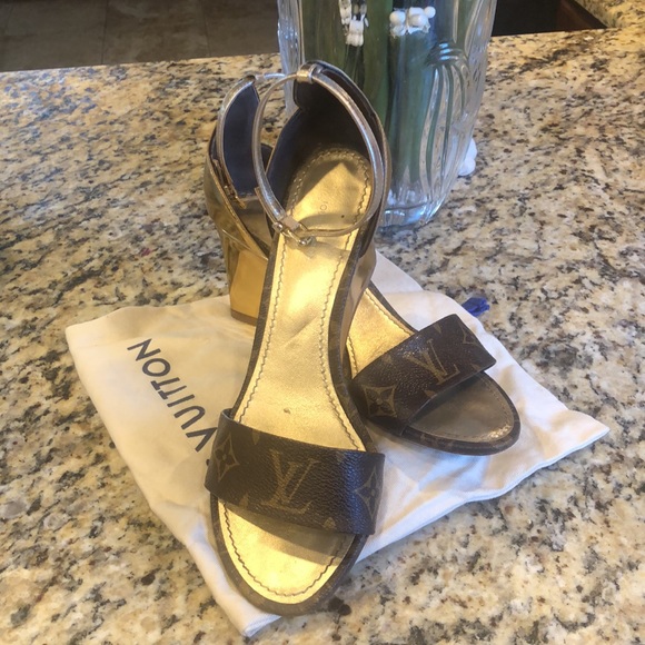 Louis Vuitton/Brown & Gold Wedges - Picture 8 of 8